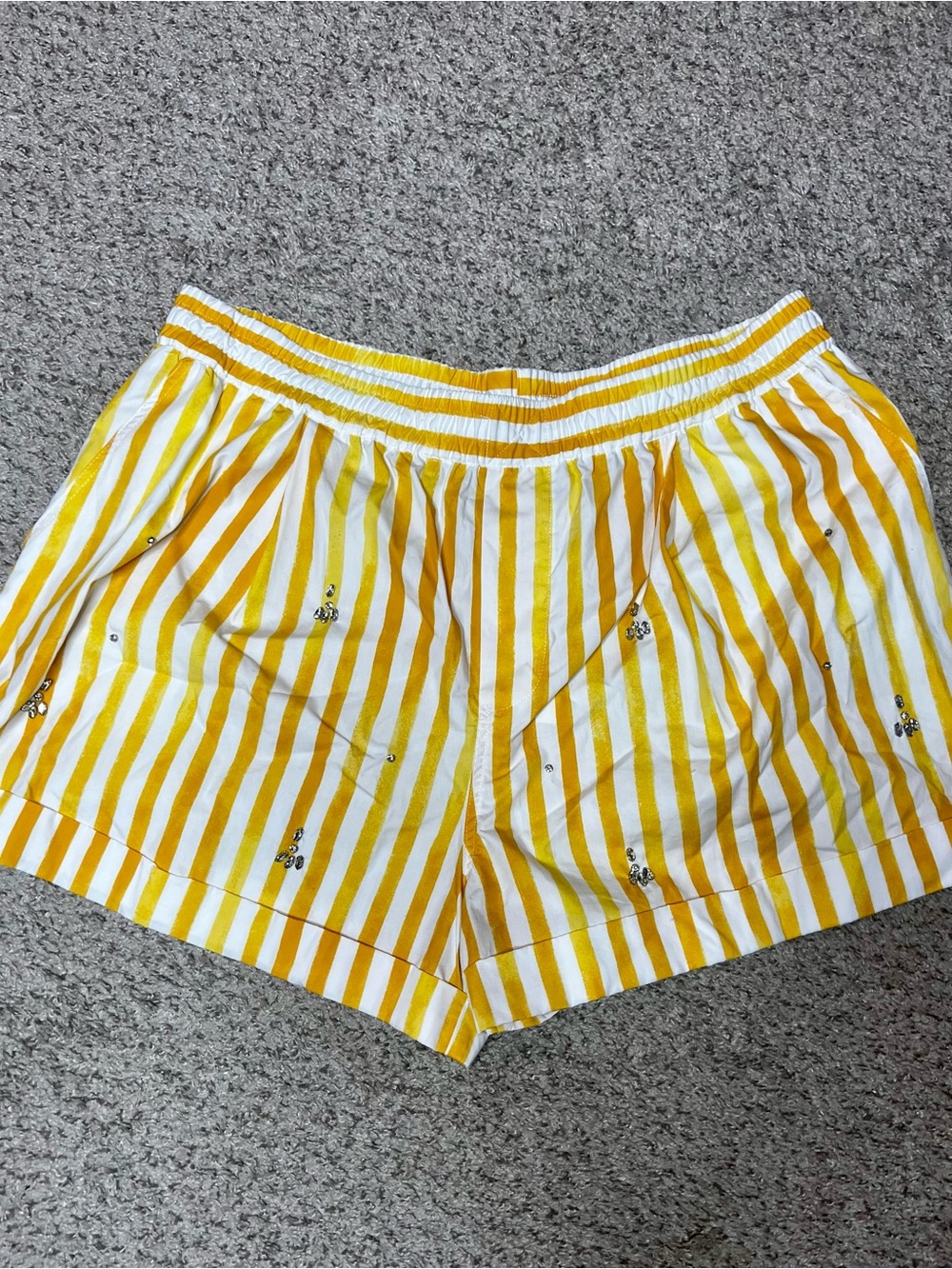 Yellow & White Striped High-Waist Women's Shorts